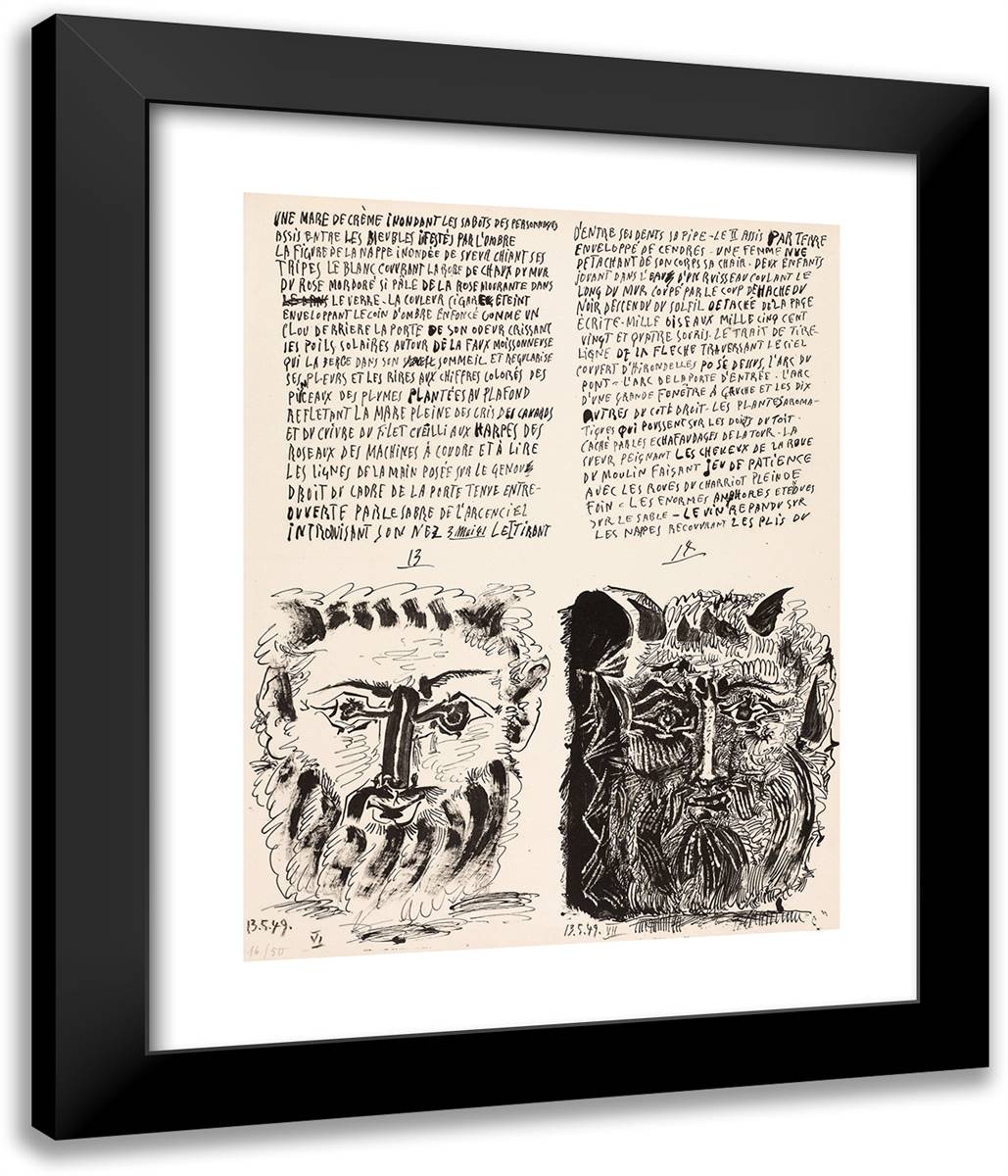 Plates 13 and 14 from Poemes Et Lithographies 20x24 Black Modern Wood Framed Art Print Poster by Picasso, Pablo