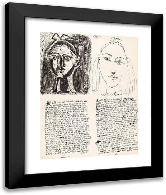 Plates 5 and 6 from Poemes Et Lithographies 20x24 Black Modern Wood Framed Art Print Poster by Picasso, Pablo