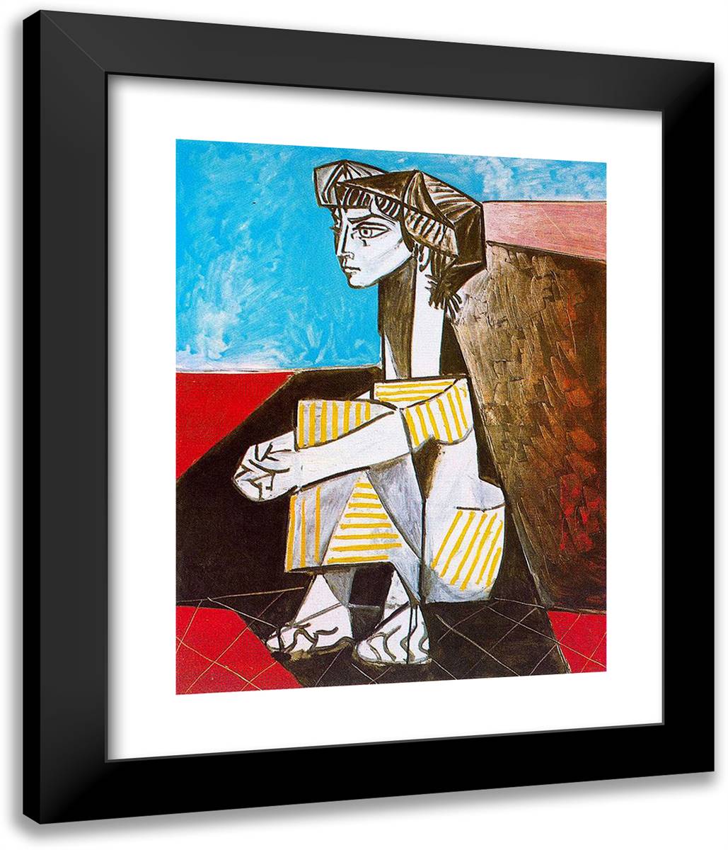 Portrait of Jacqueline Roque with Her Hands Crossed 20x24 Black Modern Wood Framed Art Print Poster by Picasso, Pablo