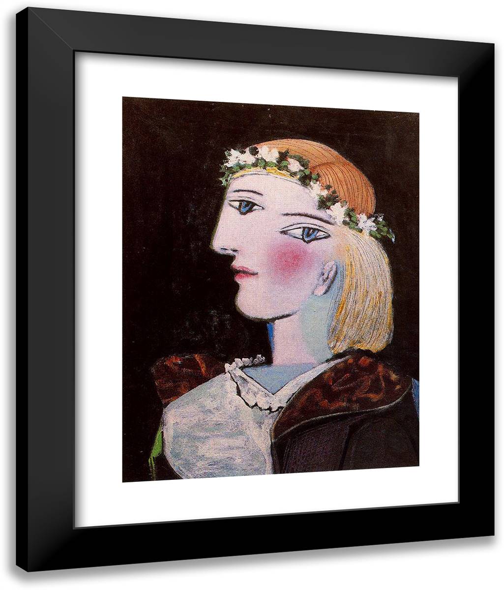 Portrait of Marie-Therese Walter with Garland 20x24 Black Modern Wood Framed Art Print Poster by Picasso, Pablo