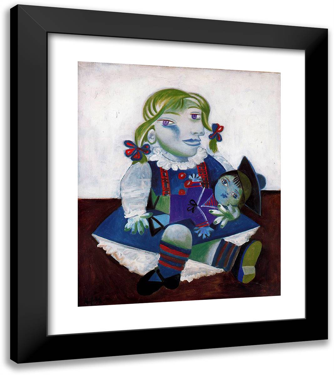 Portrait of Maya with Her Doll 20x23 Black Modern Wood Framed Art Print Poster by Picasso, Pablo