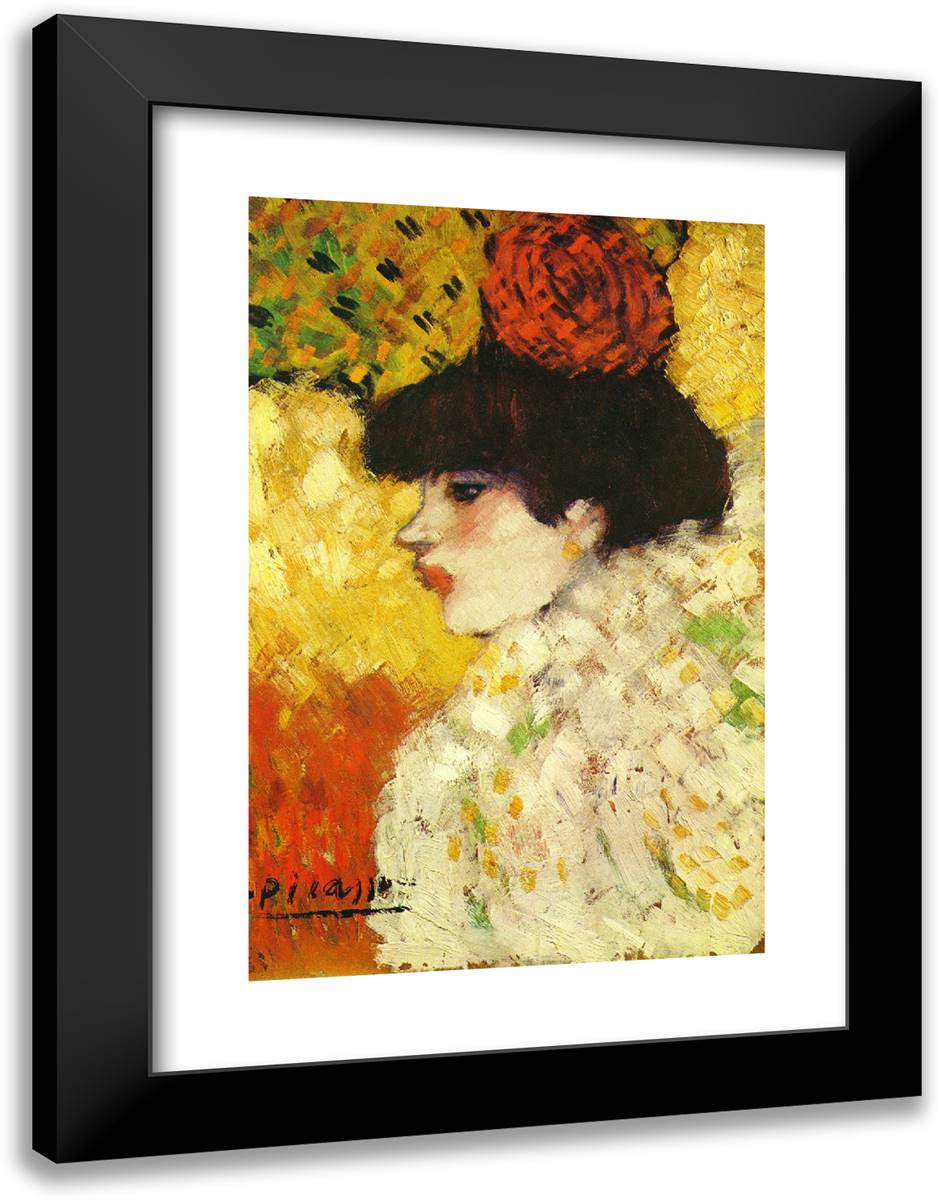 Profile of a Young Girl (Girl with Red Flower in Her Hair) 18x24 Black Modern Wood Framed Art Print Poster by Picasso, Pablo