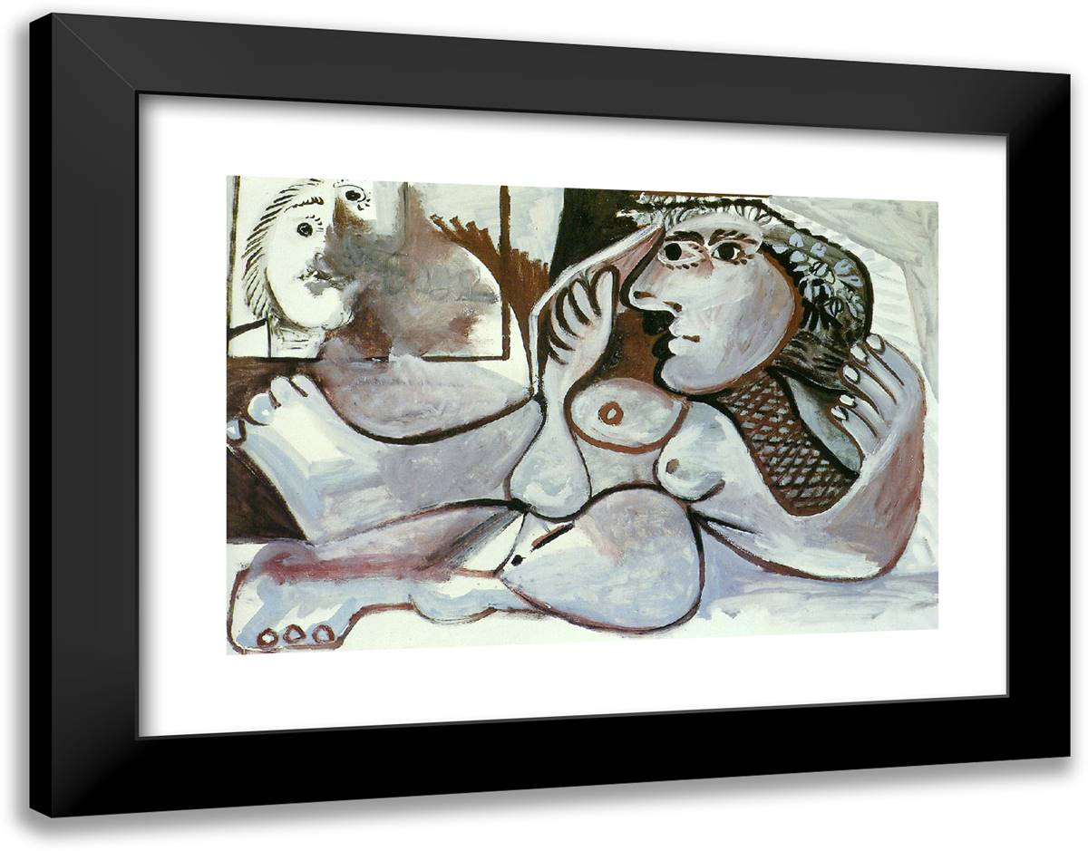 Reclining Nude with Wreath 24x19 Black Modern Wood Framed Art Print Poster by Picasso, Pablo