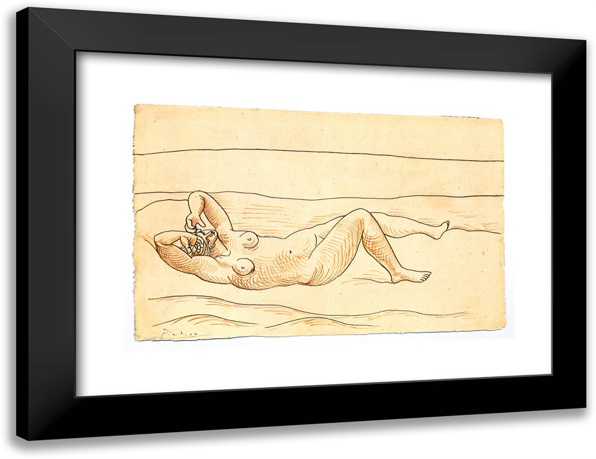 Reclining Woman at the Seashore 24x18 Black Modern Wood Framed Art Print Poster by Picasso, Pablo