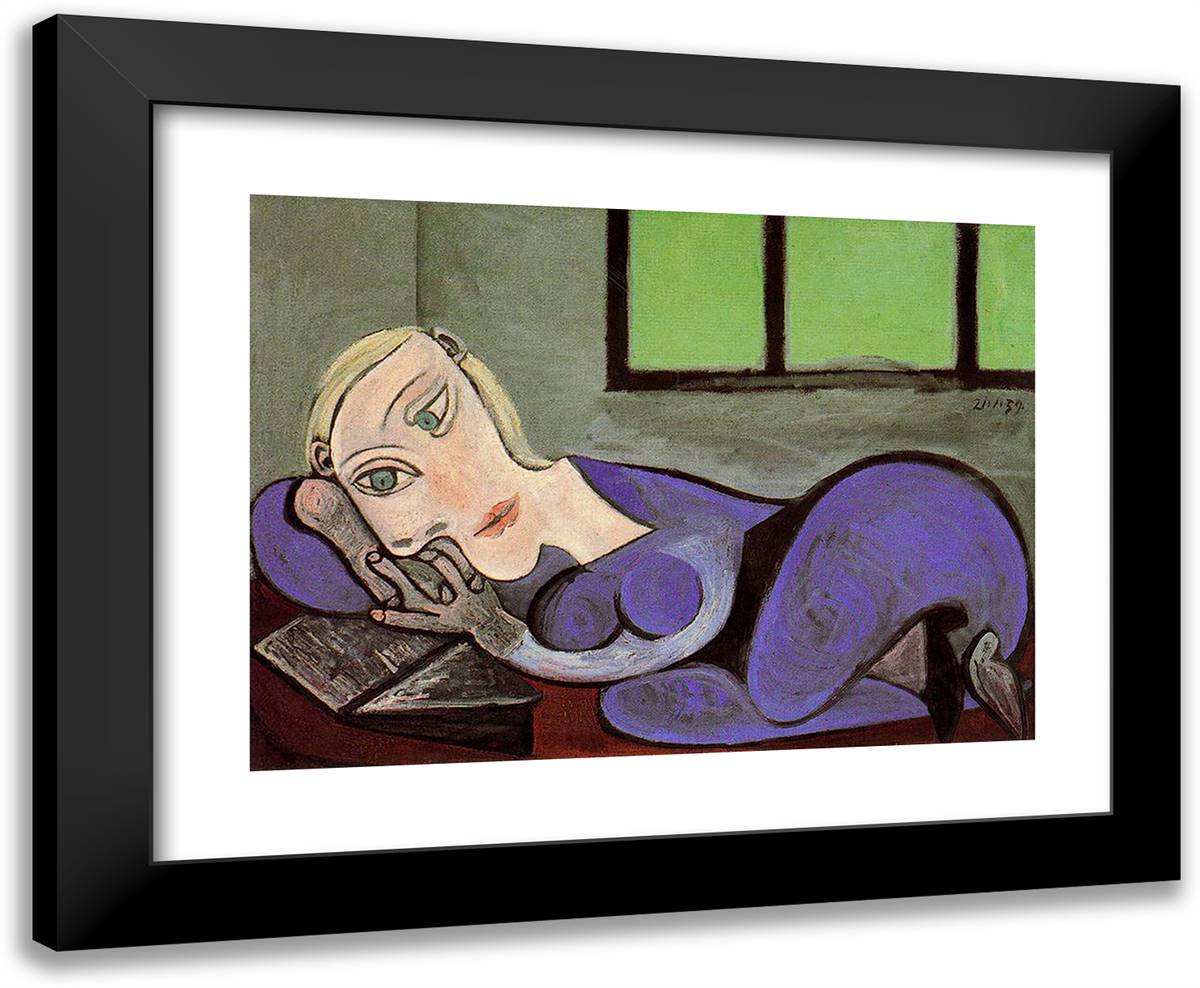 Reclining Woman Reading 24x20 Black Modern Wood Framed Art Print Poster by Picasso, Pablo