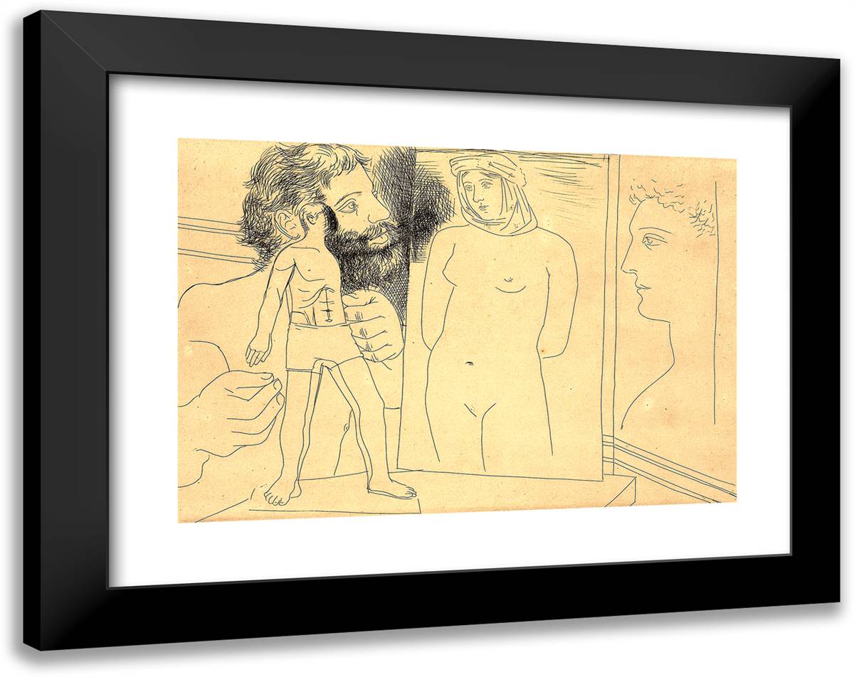 Sculptor with Sculpture and Other Works, Plate Five from Le Chef D'Oeuvre Inconnu 24x19 Black Modern Wood Framed Art Print Poster by Picasso, Pablo