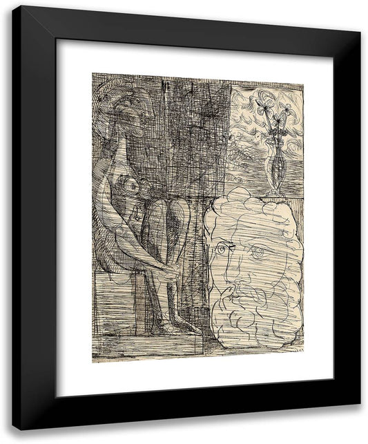 Sculptures Representing Marie-Tharese and the Head of a Sculptor, with a Vase of Three Flowers, from the Suite Vollard 19x24 Black Modern Wood Framed Art Print Poster by Picasso, Pablo