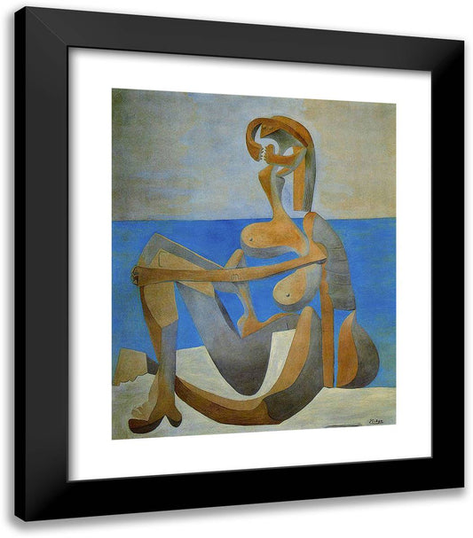 Seated Bather on the Beach 20x23 Black Modern Wood Framed Art Print Poster by Picasso, Pablo