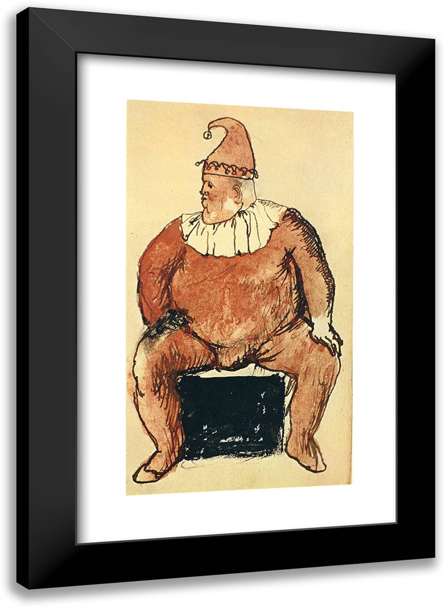 Seated Fat Clown 17x24 Black Modern Wood Framed Art Print Poster by Picasso, Pablo