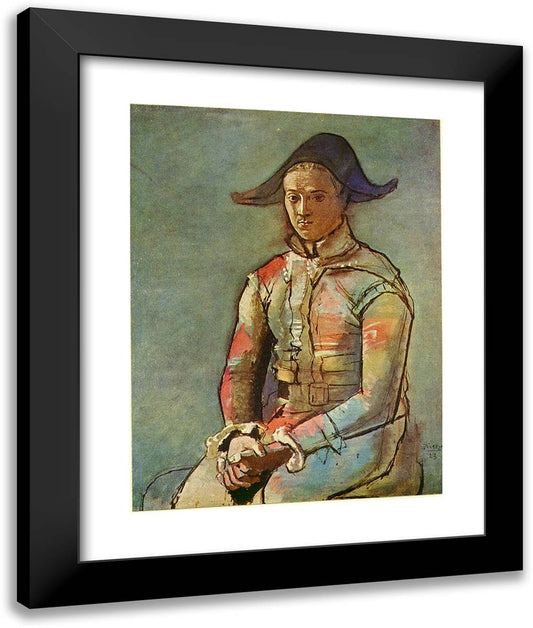 Seated Harlequin (Jacinto Salvado) 20x24 Black Modern Wood Framed Art Print Poster by Picasso, Pablo