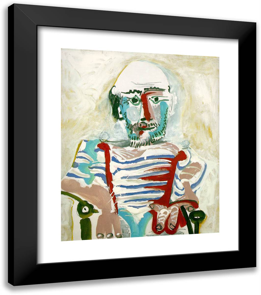 Seated Man (Self-Portrait) 20x23 Black Modern Wood Framed Art Print Poster by Picasso, Pablo