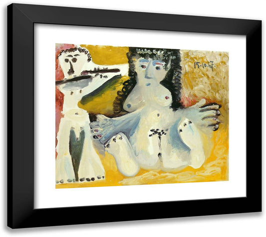 Seated Man Playing Flute 22x20 Black Modern Wood Framed Art Print Poster by Picasso, Pablo