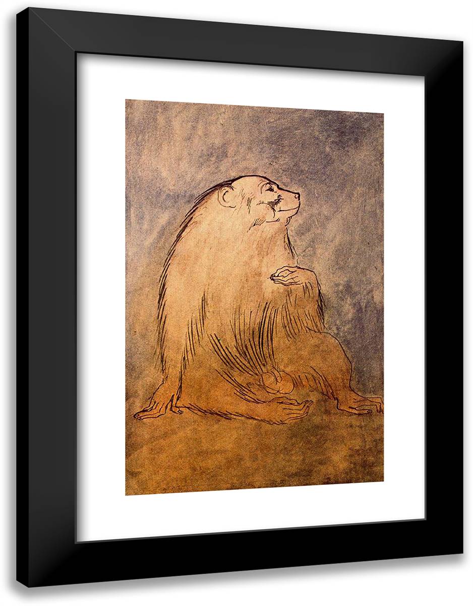 Seated Monkey 18x24 Black Modern Wood Framed Art Print Poster by Picasso, Pablo