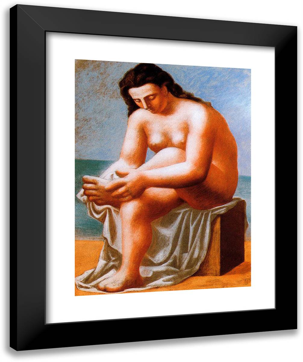 Seated Nude Drying Her Feet 20x24 Black Modern Wood Framed Art Print Poster by Picasso, Pablo