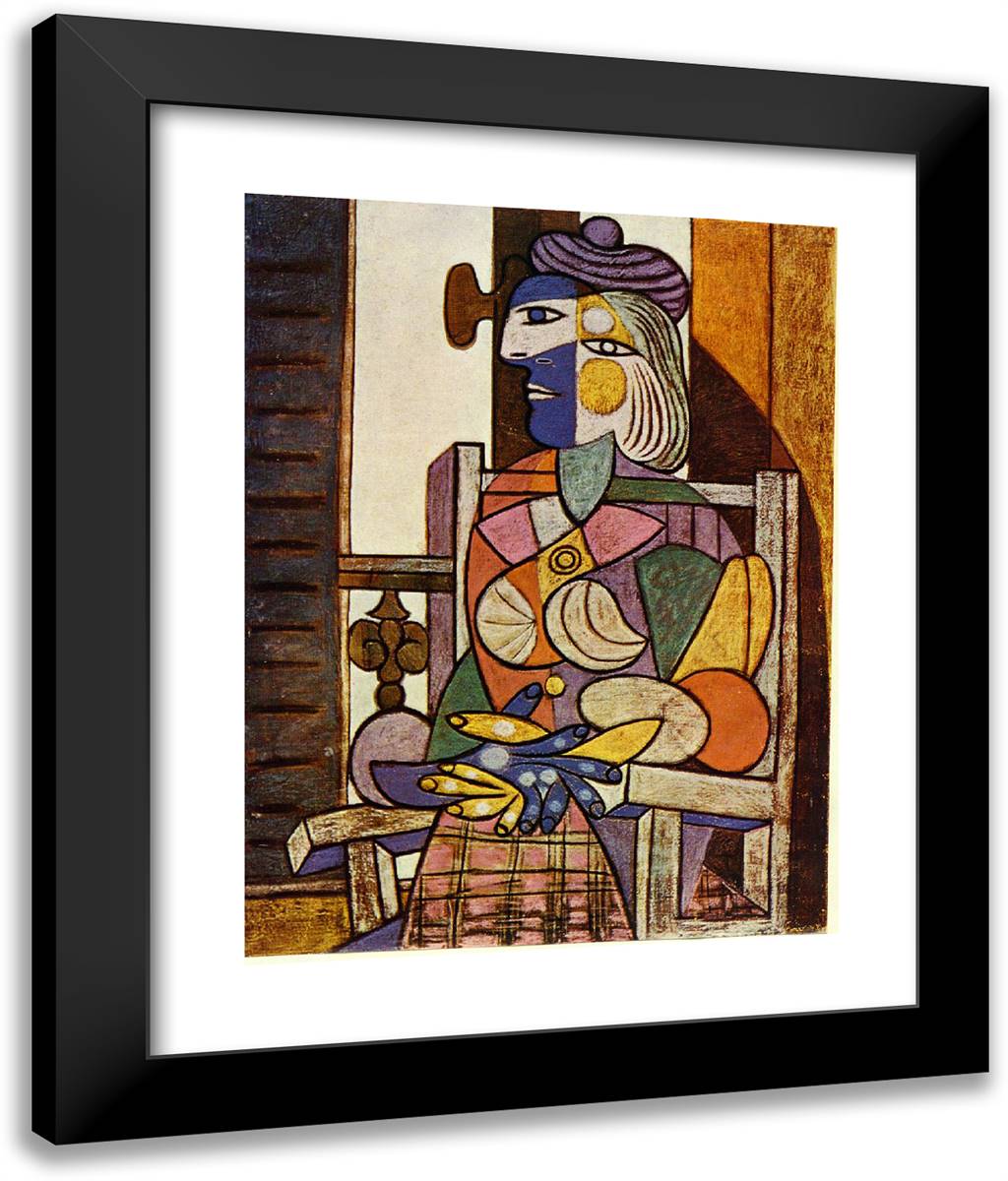 Seated Portrait of Marie-Therese Walter 20x24 Black Modern Wood Framed Art Print Poster by Picasso, Pablo