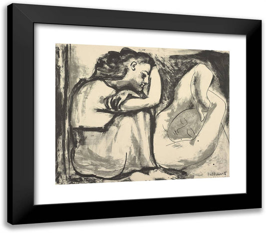 Seated Woman and Sleeping Woman 23x20 Black Modern Wood Framed Art Print Poster by Picasso, Pablo