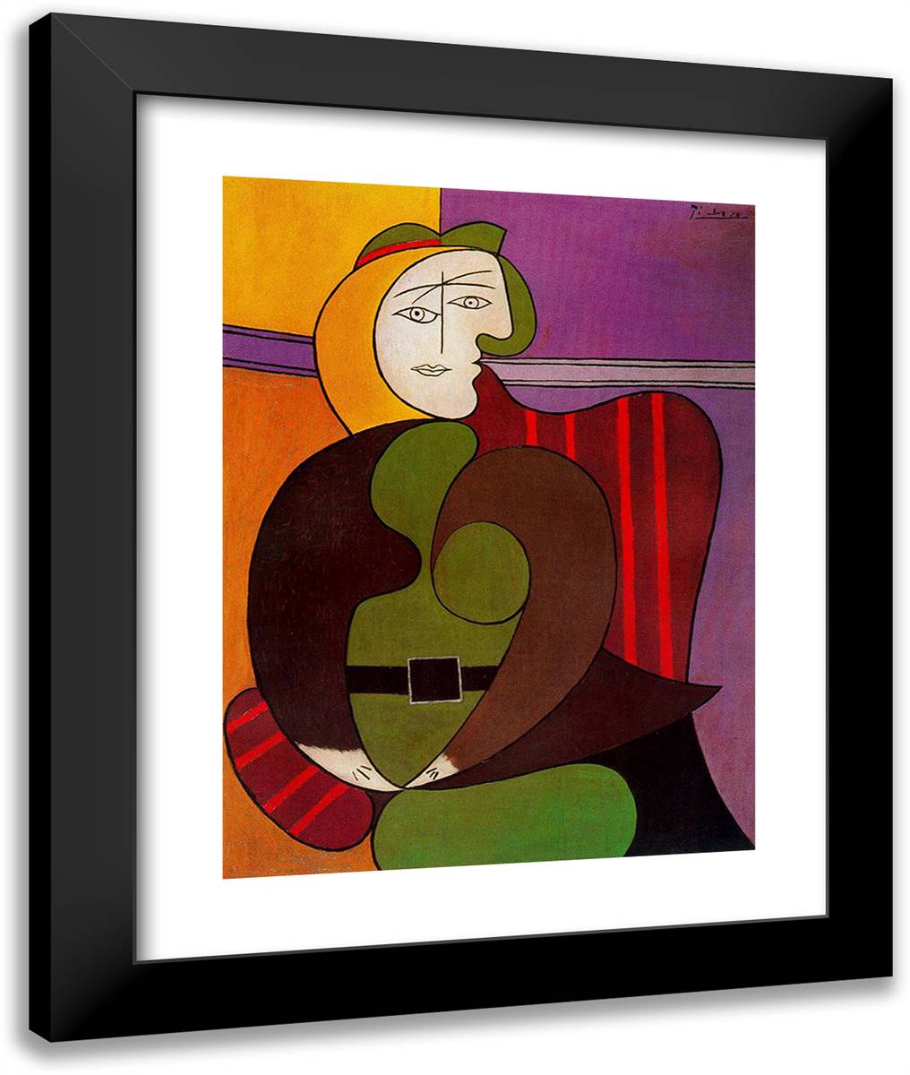 Seated Woman in a Red Armchair 20x24 Black Modern Wood Framed Art Print Poster by Picasso, Pablo