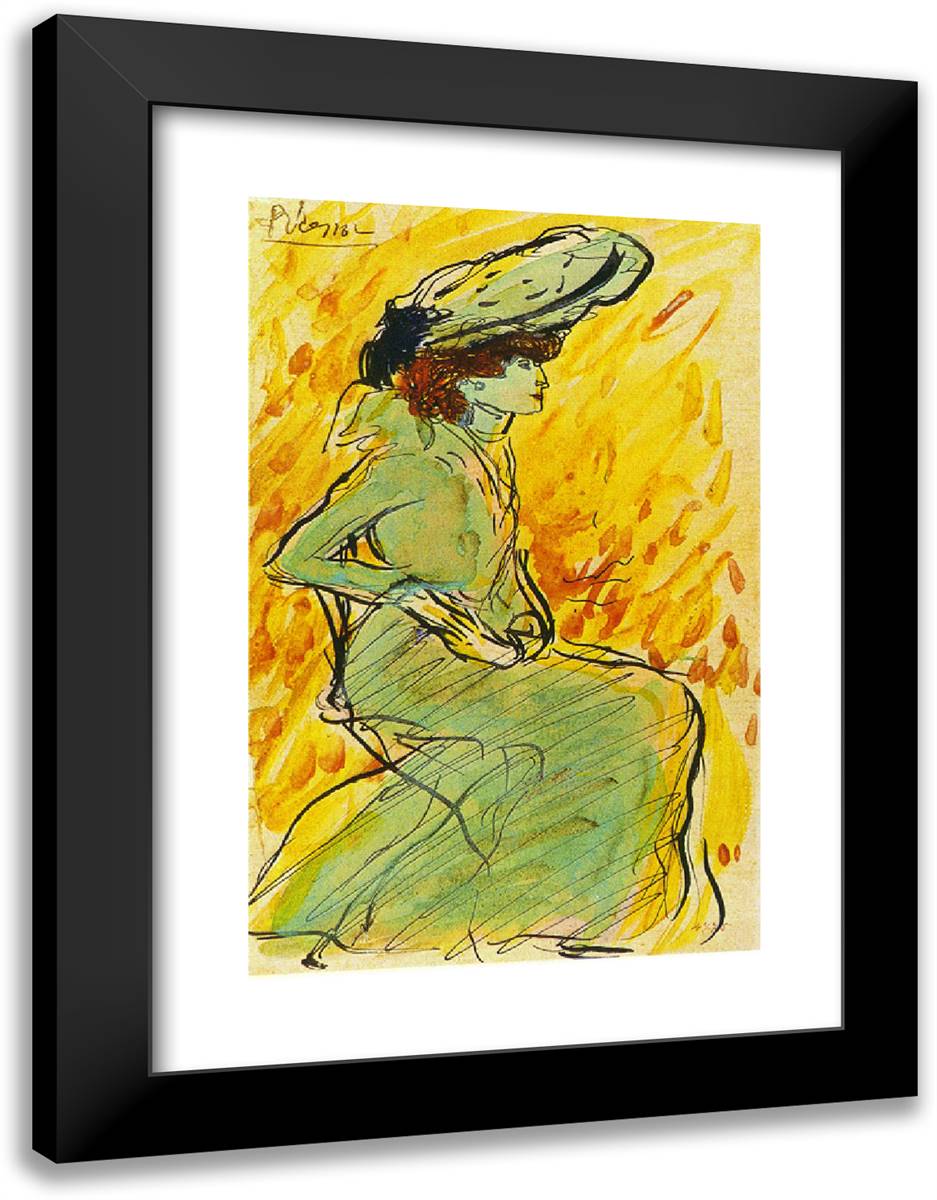 Seated Woman in Green 18x24 Black Modern Wood Framed Art Print Poster by Picasso, Pablo