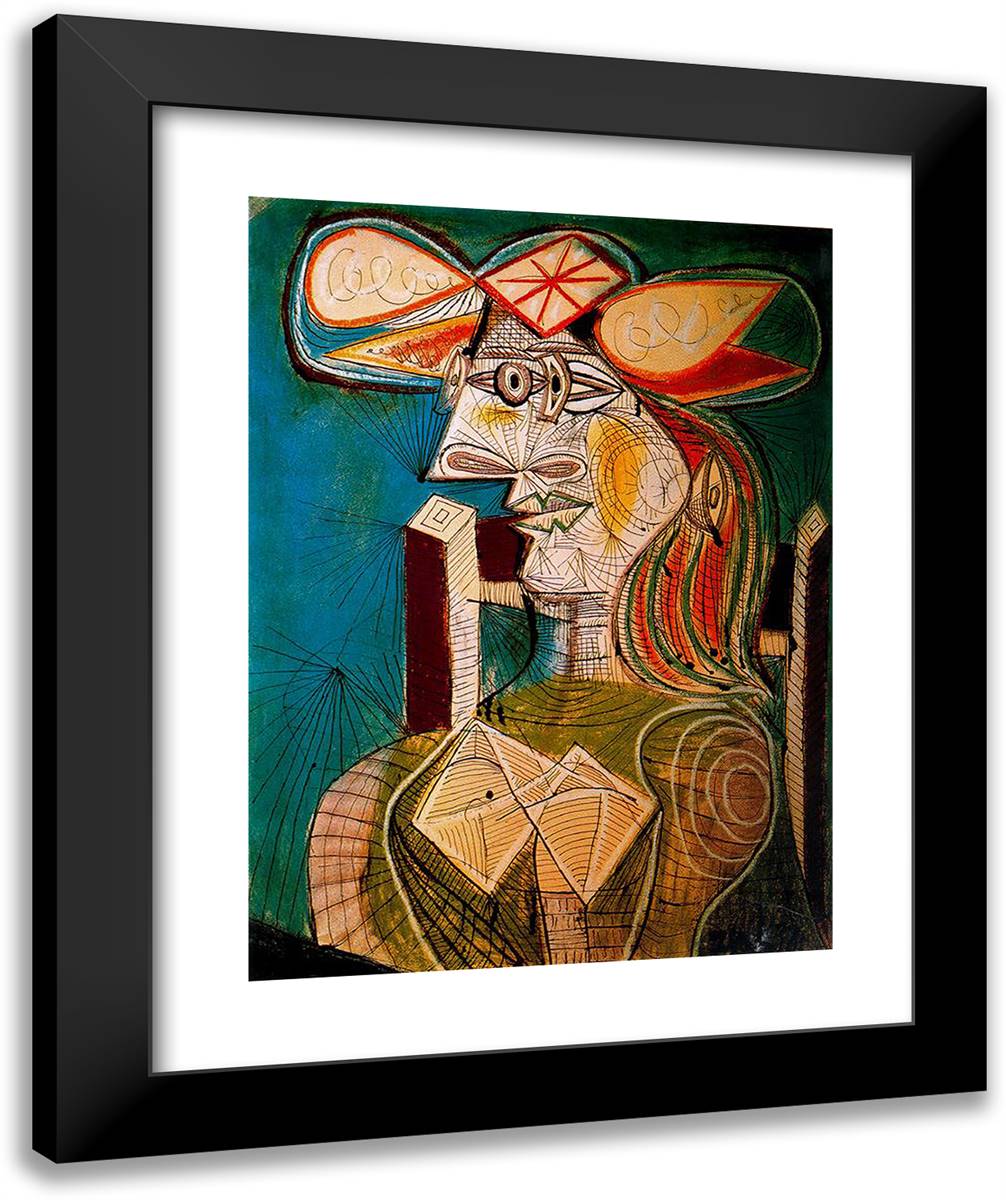 Seated Woman on Wooden Chair 20x24 Black Modern Wood Framed Art Print Poster by Picasso, Pablo