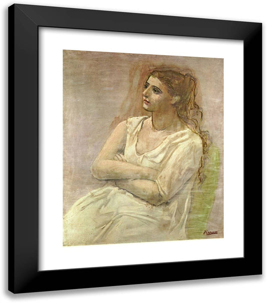 Seated Woman with Her Arms Folded (Sarah Murphy) 20x23 Black Modern Wood Framed Art Print Poster by Picasso, Pablo