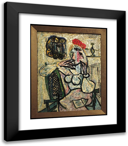 Seated Woman with Red Hat 20x23 Black Modern Wood Framed Art Print Poster by Picasso, Pablo