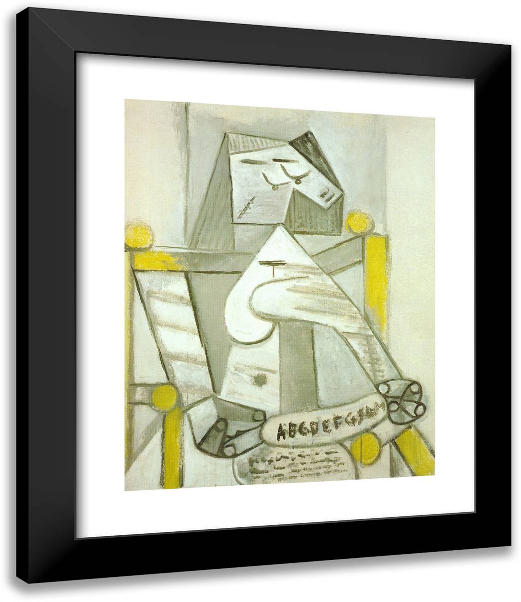 Seated Woman with Spelling Book 20x24 Black Modern Wood Framed Art Print Poster by Picasso, Pablo