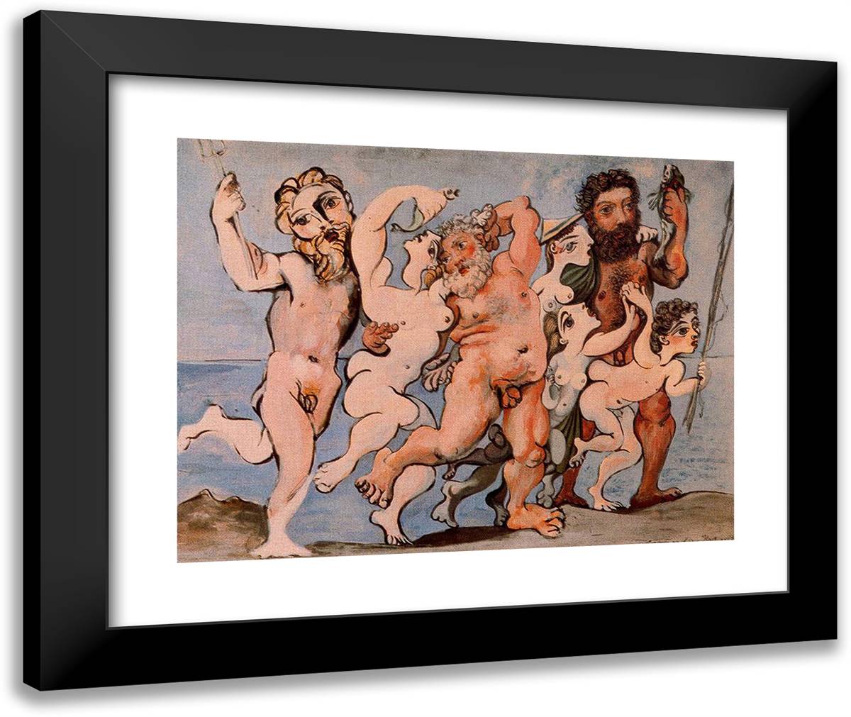 Silenus Dancing in Company 24x20 Black Modern Wood Framed Art Print Poster by Picasso, Pablo