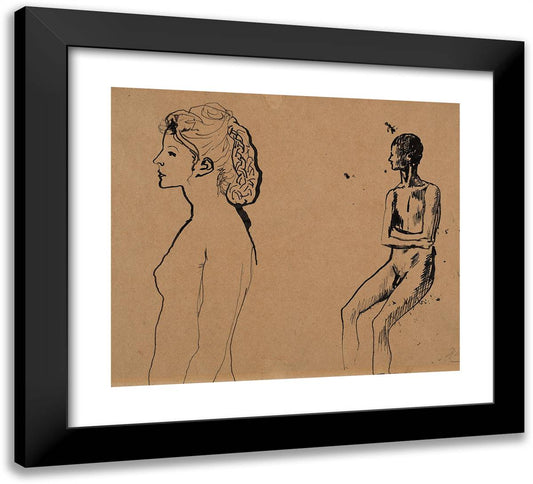 Sketches of a Young Woman and a Man 22x20 Black Modern Wood Framed Art Print Poster by Picasso, Pablo