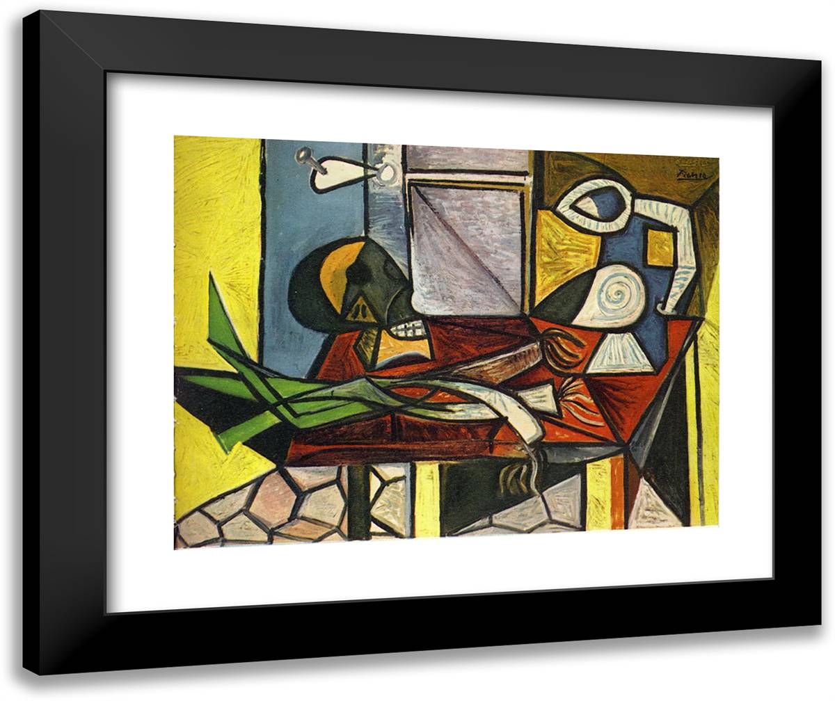 Skull and Leeks 24x20 Black Modern Wood Framed Art Print Poster by Picasso, Pablo