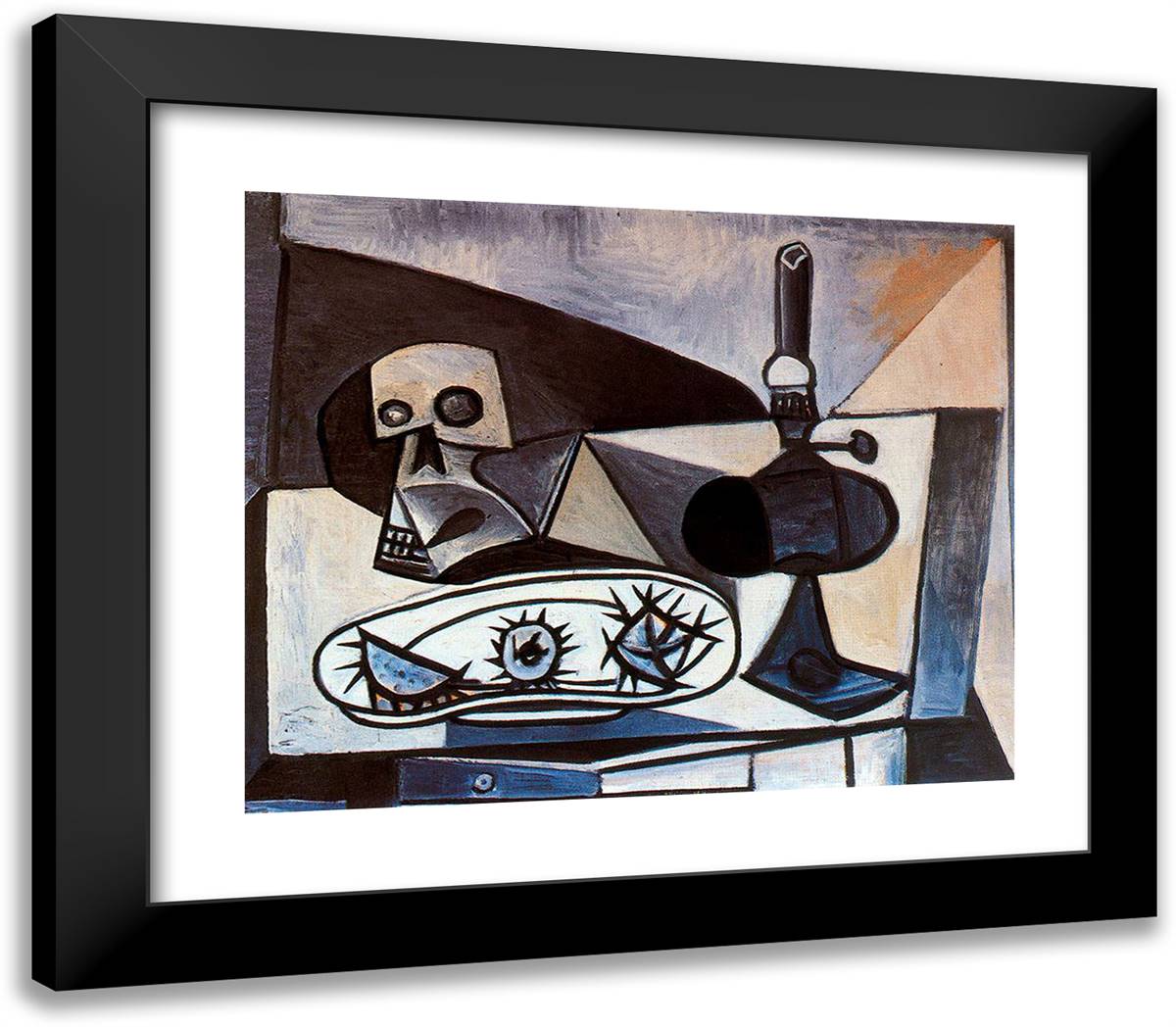 Skull, Urchins and Lamp on a Table 23x20 Black Modern Wood Framed Art Print Poster by Picasso, Pablo