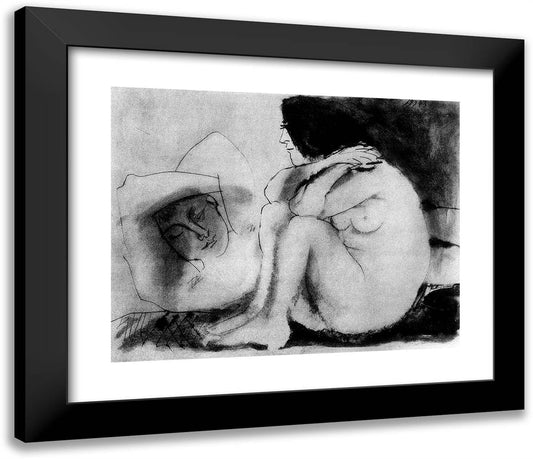 Sleeping Man and Sitting Woman 23x20 Black Modern Wood Framed Art Print Poster by Picasso, Pablo