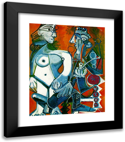 Standing Female Nude and Man with Pipe 20x23 Black Modern Wood Framed Art Print Poster by Picasso, Pablo