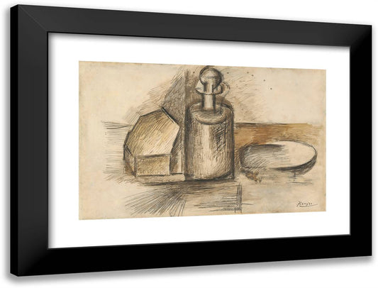 Still Life with Bottle (Recto) Bottle with Stipper (Verso) 24x18 Black Modern Wood Framed Art Print Poster by Picasso, Pablo