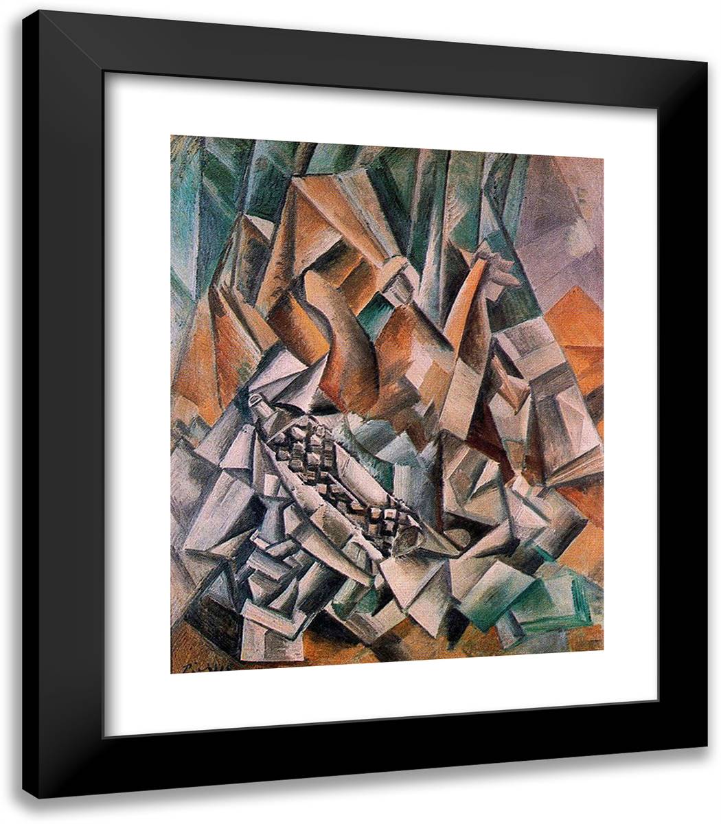 Still Life with Bottle of Anis Del Mono 20x23 Black Modern Wood Framed Art Print Poster by Picasso, Pablo