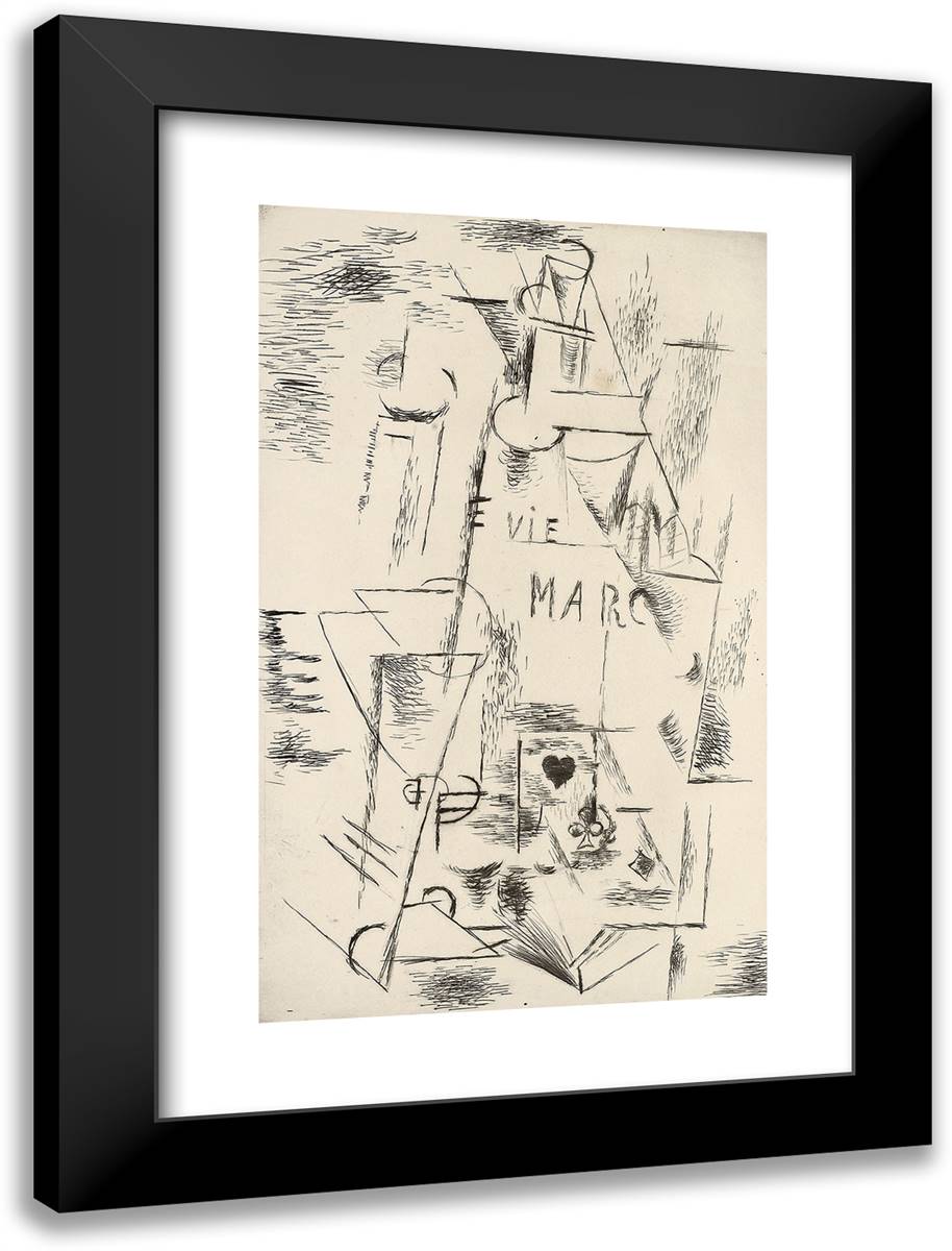 Still Life with Bottle of Marc 18x24 Black Modern Wood Framed Art Print Poster by Picasso, Pablo