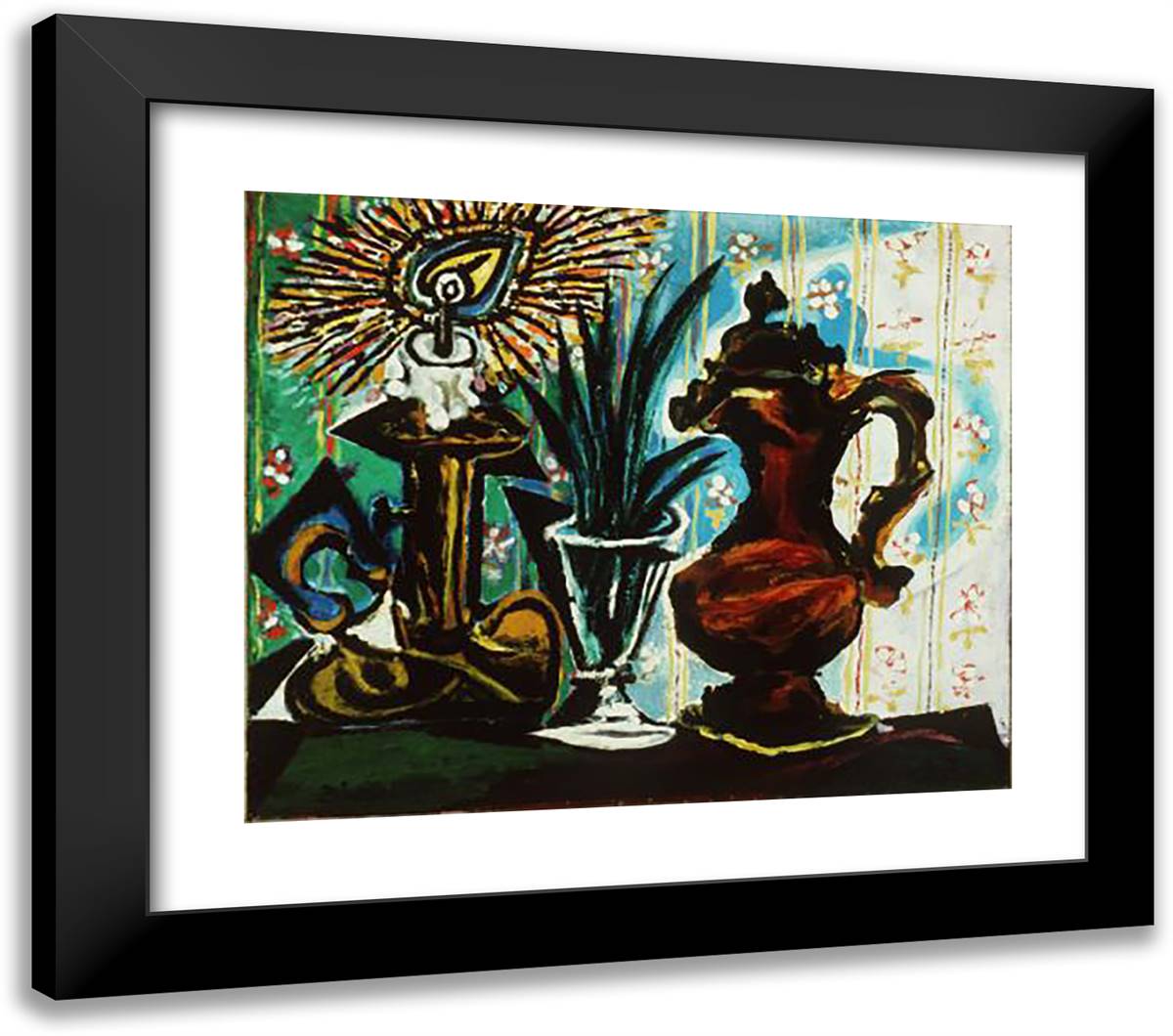 Still Life with Candle 23x20 Black Modern Wood Framed Art Print Poster by Picasso, Pablo