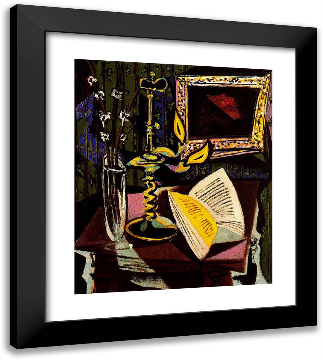 Still Life with Candlestick 20x22 Black Modern Wood Framed Art Print Poster by Picasso, Pablo