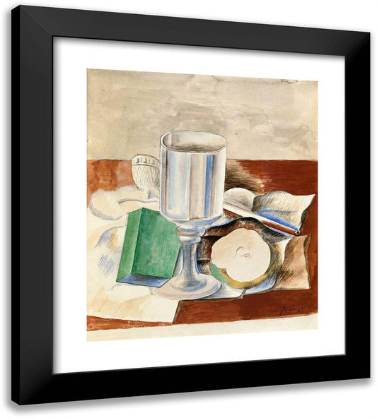 Still Life with Class and an Apple 20x22 Black Modern Wood Framed Art Print Poster by Picasso, Pablo