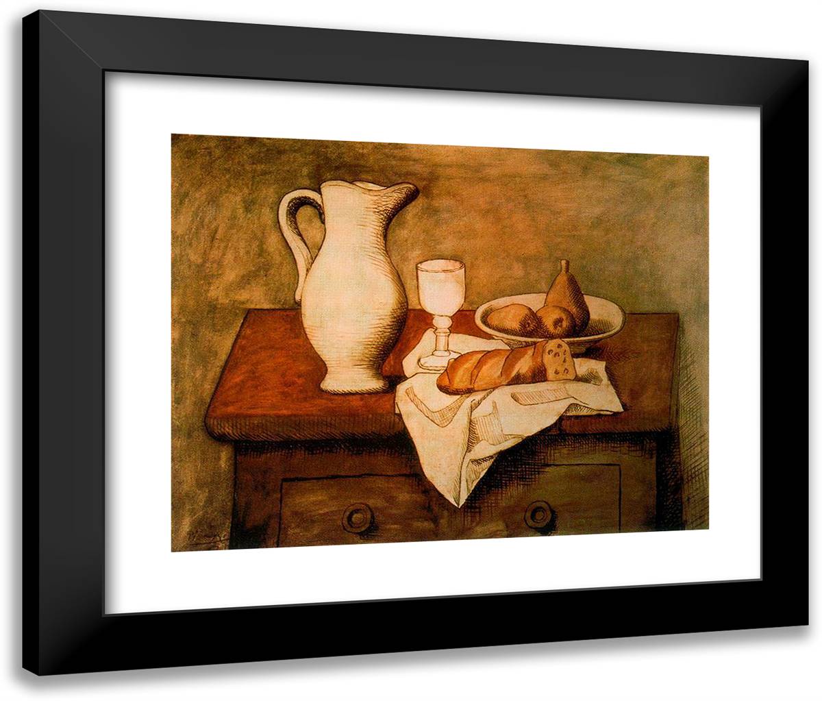 Still Life with Jug and Bread 24x20 Black Modern Wood Framed Art Print Poster by Picasso, Pablo