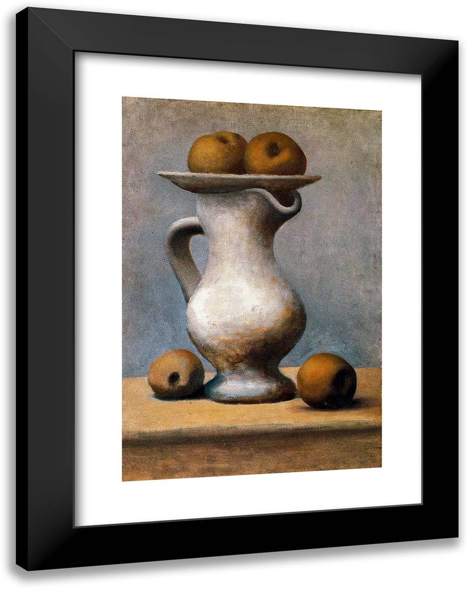 Still Life with Pitcher and Apples 18x24 Black Modern Wood Framed Art Print Poster by Picasso, Pablo