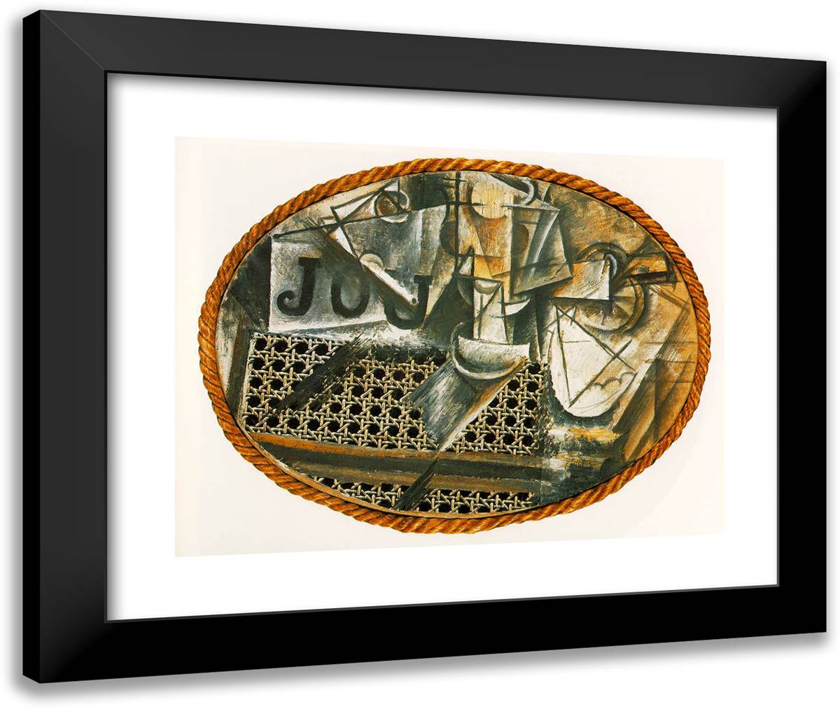 Still Life with the Caned Chair 24x20 Black Modern Wood Framed Art Print Poster by Picasso, Pablo