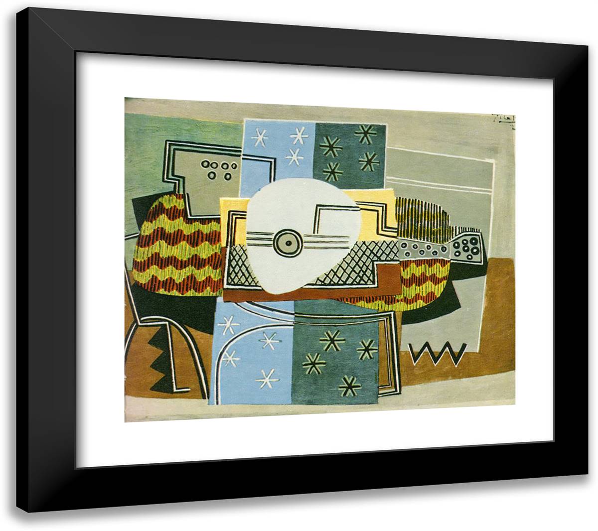 Still Life with the Mandolin 22x20 Black Modern Wood Framed Art Print Poster by Picasso, Pablo