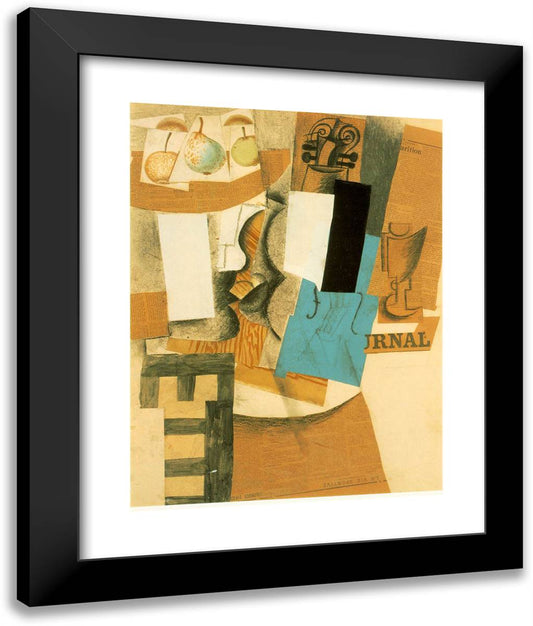 Still Life with VIolin and Fruits 20x24 Black Modern Wood Framed Art Print Poster by Picasso, Pablo