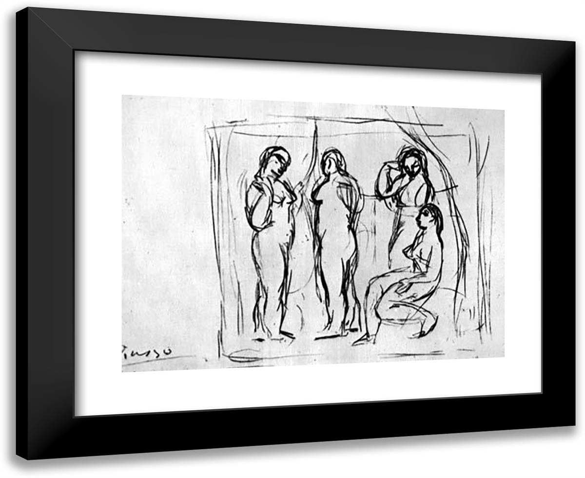 Study to Girls from Avignon 24x20 Black Modern Wood Framed Art Print Poster by Picasso, Pablo