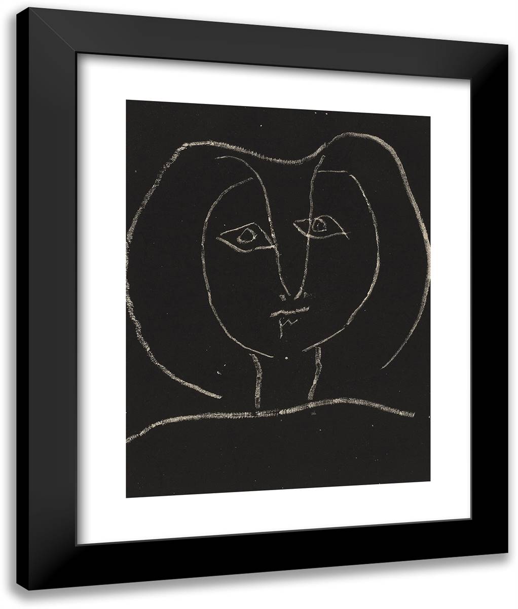 Stylized Woman's Head on Black Background 20x24 Black Modern Wood Framed Art Print Poster by Picasso, Pablo