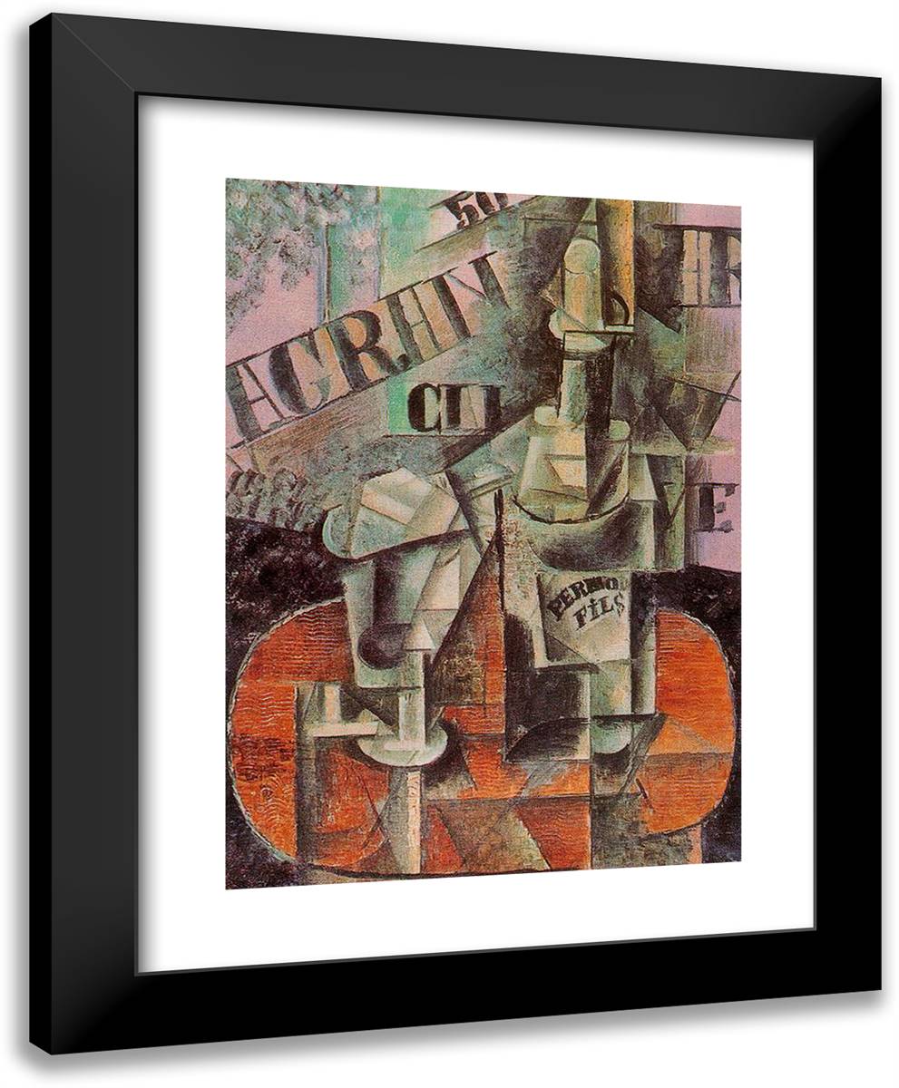 Table in a Cafe (Bottle of Pernod) 19x24 Black Modern Wood Framed Art Print Poster by Picasso, Pablo