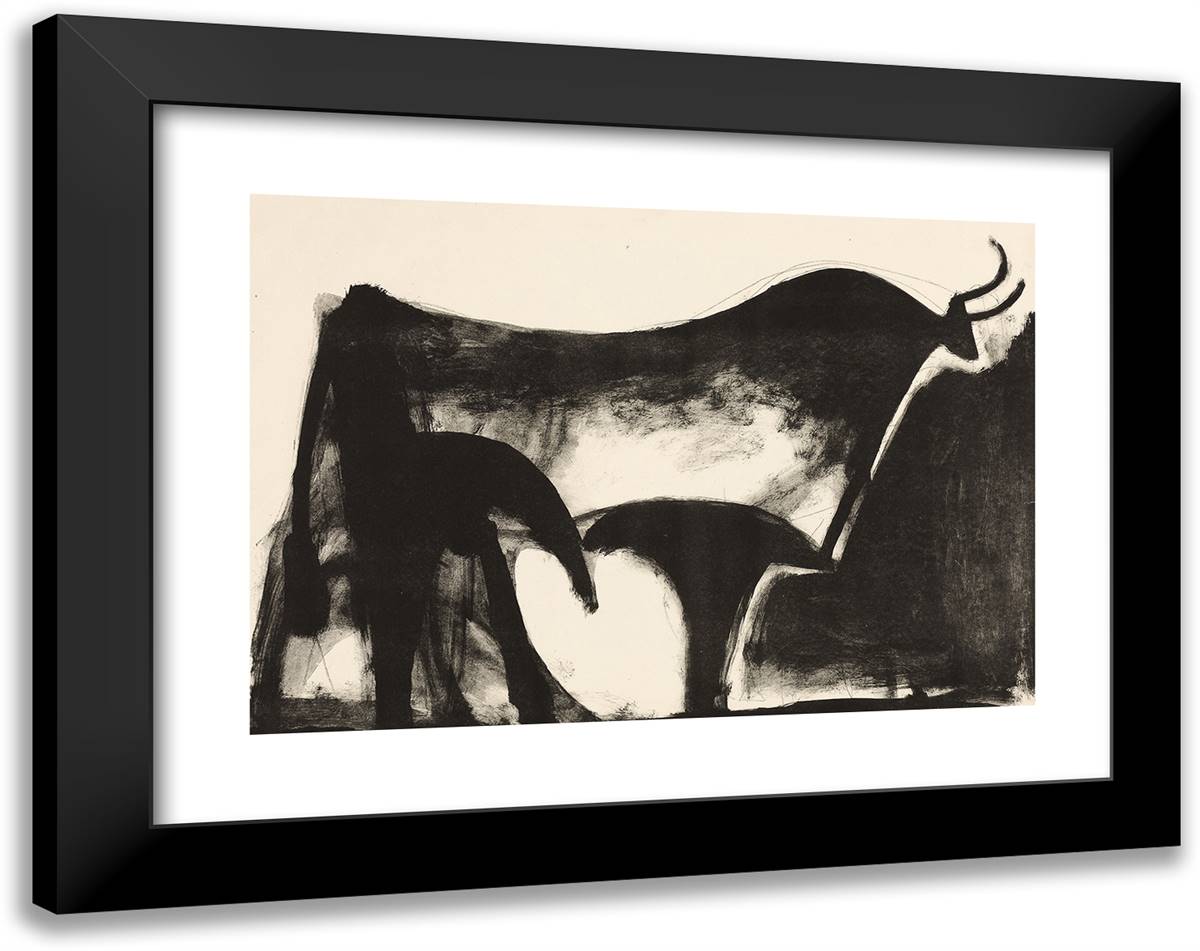 The Black Bull 24x19 Black Modern Wood Framed Art Print Poster by Picasso, Pablo