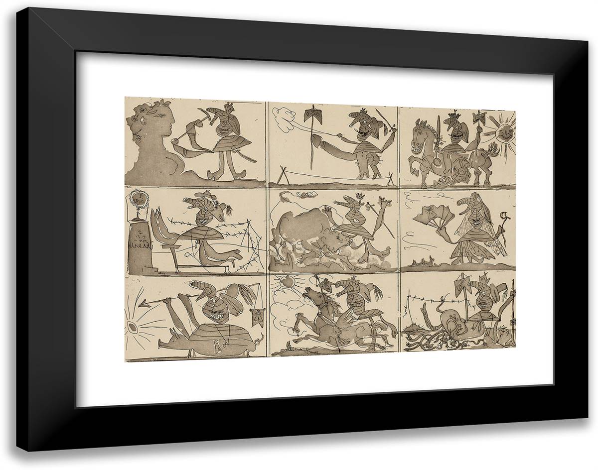 The Dream and Lie of Franco (Plate I) 24x19 Black Modern Wood Framed Art Print Poster by Picasso, Pablo