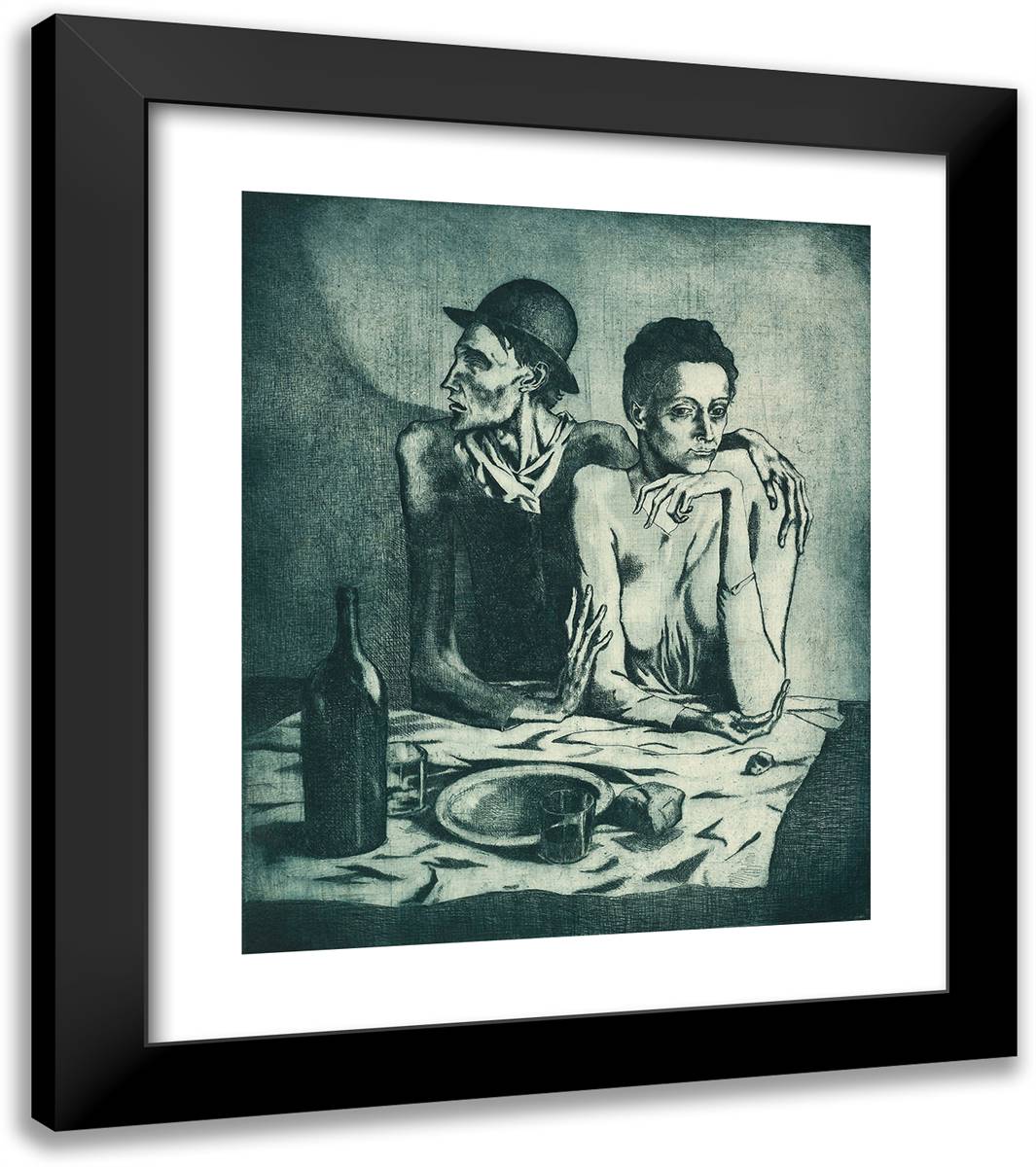 The Frugal Meal, from the Saltimbanques in Blue 20x23 Black Modern Wood Framed Art Print Poster by Picasso, Pablo