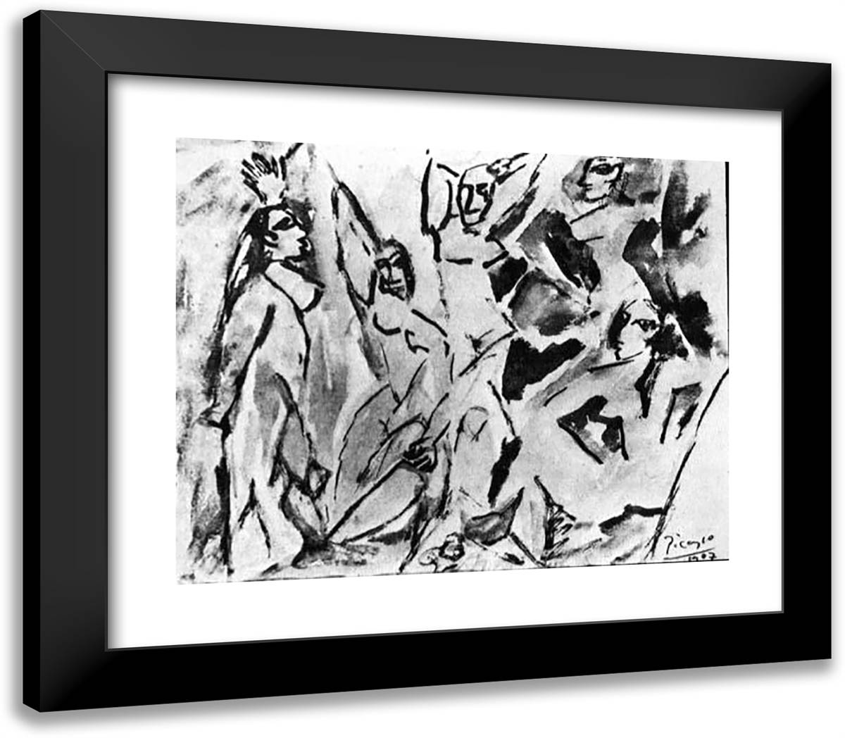 The Girls of Avignon (Study) 23x20 Black Modern Wood Framed Art Print Poster by Picasso, Pablo